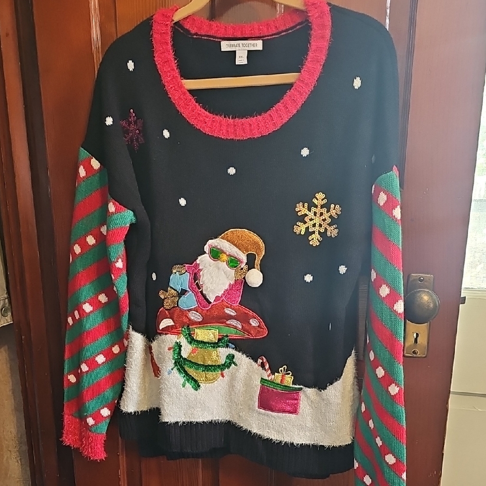 Holiday Santa Sweater - Black, Red, and Green